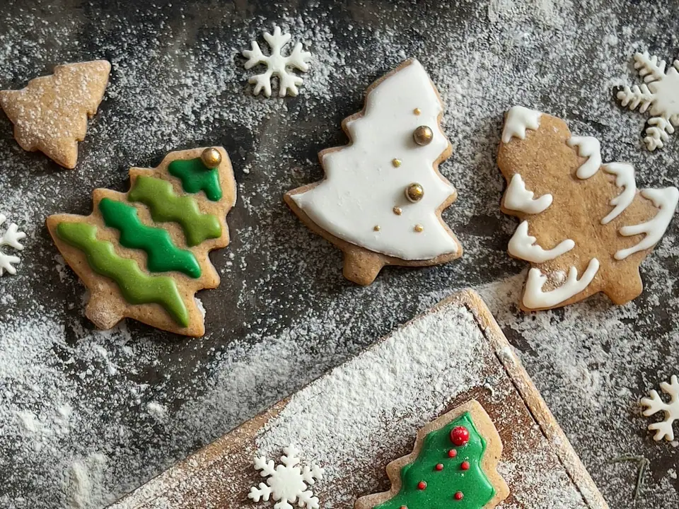 Iced Christmas cookies shaped like trees